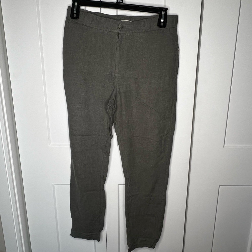 Onia Linen Blend Pull On Green Straight Leg Pants Men's Size Medium